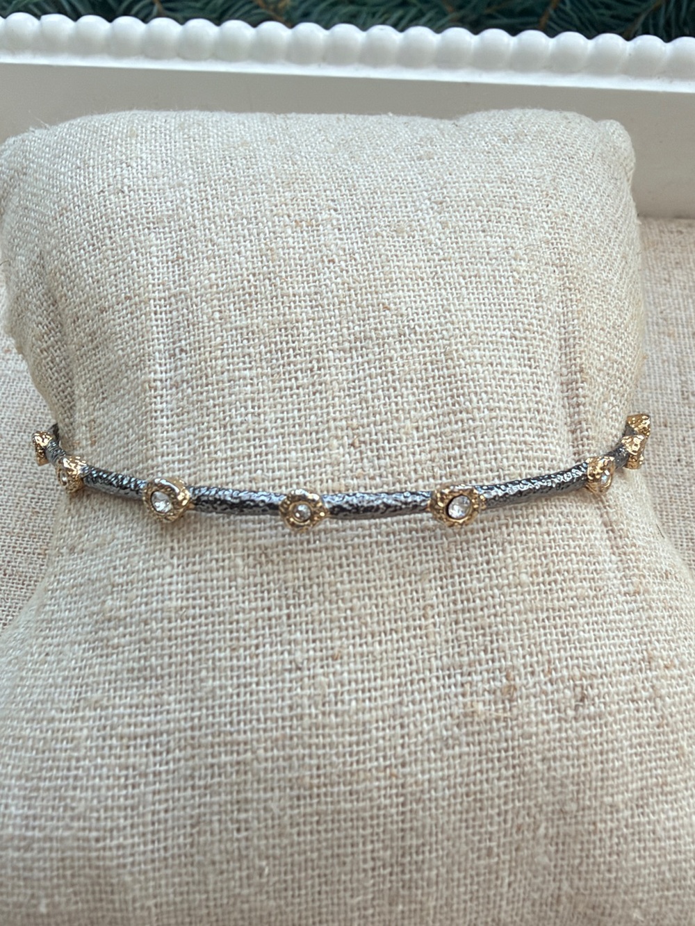 Alexis Bittar Skinny Crystal Bangle Ruthenium Gold Accent Bracelet